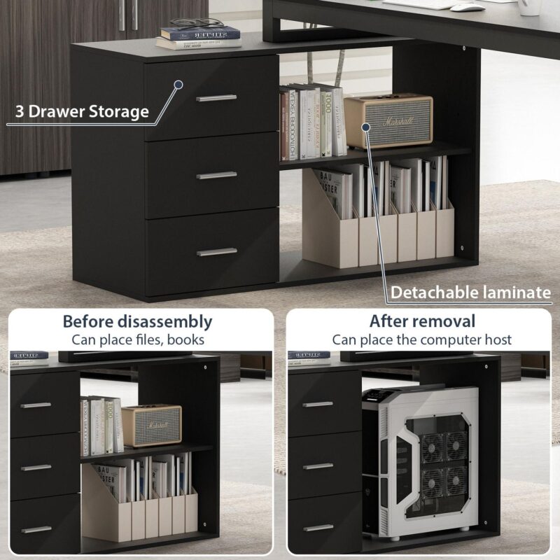 FUFU&GAGA 55.1-Inches Black Modern/Contemporary Executive desk Hutch Included - Image 6