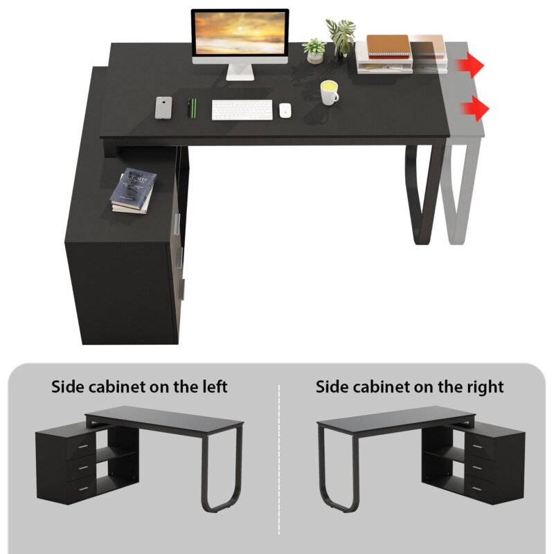 FUFU&GAGA 55.1-Inches Black Modern/Contemporary Executive desk Hutch Included - Image 3