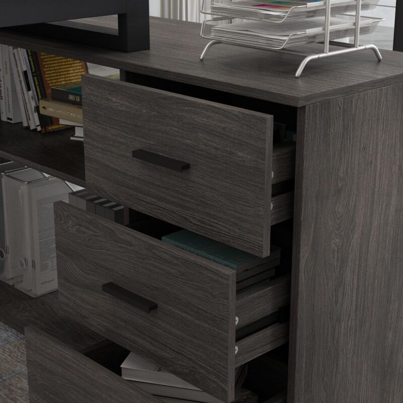 FUFU&GAGA 55.1-Inches Gray Modern/Contemporary L-shaped desk Hutch Included - Image 3