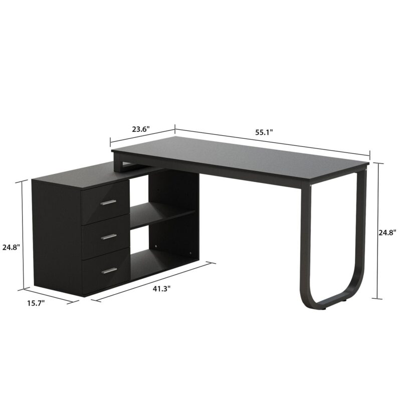 FUFU&GAGA 55.1-Inches Black Modern/Contemporary Executive desk Hutch Included - Image 9
