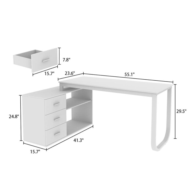 FUFU&GAGA 55.1-Inches Gray Modern/Contemporary L-shaped desk Hutch Included - Image 9