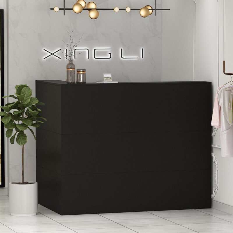 FUFU&GAGA 55.9-in Black Modern/Contemporary Reception desk Hutch Included