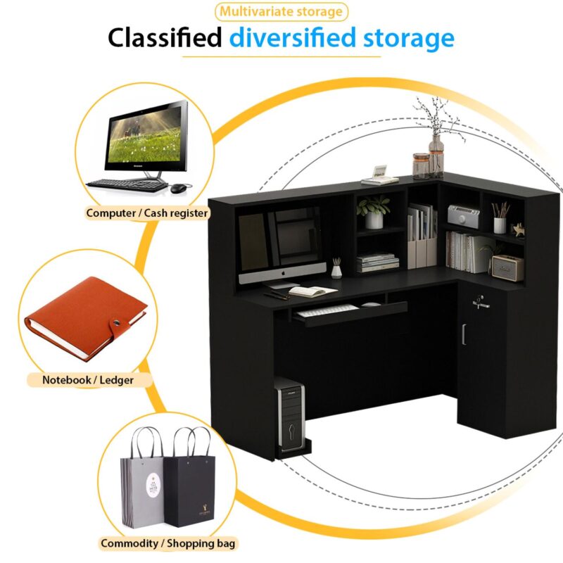 FUFU&GAGA 55.9-in Black Modern/Contemporary Reception desk Hutch Included - Image 8