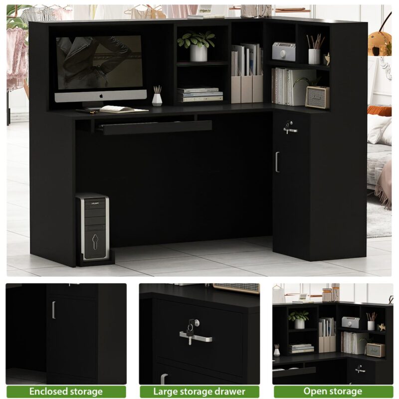 FUFU&GAGA 55.9-in Black Modern/Contemporary Reception desk Hutch Included - Image 14