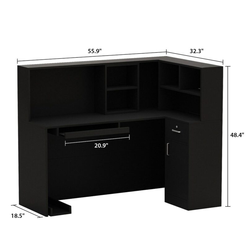 FUFU&GAGA 55.9-in Black Modern/Contemporary Reception desk Hutch Included - Image 13