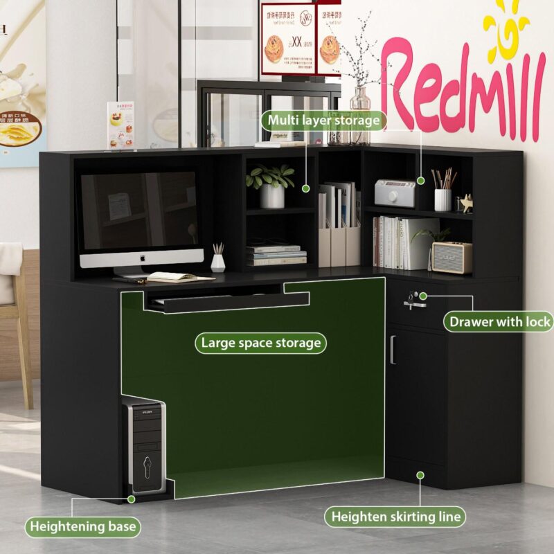 FUFU&GAGA 55.9-in Black Modern/Contemporary Reception desk Hutch Included - Image 12