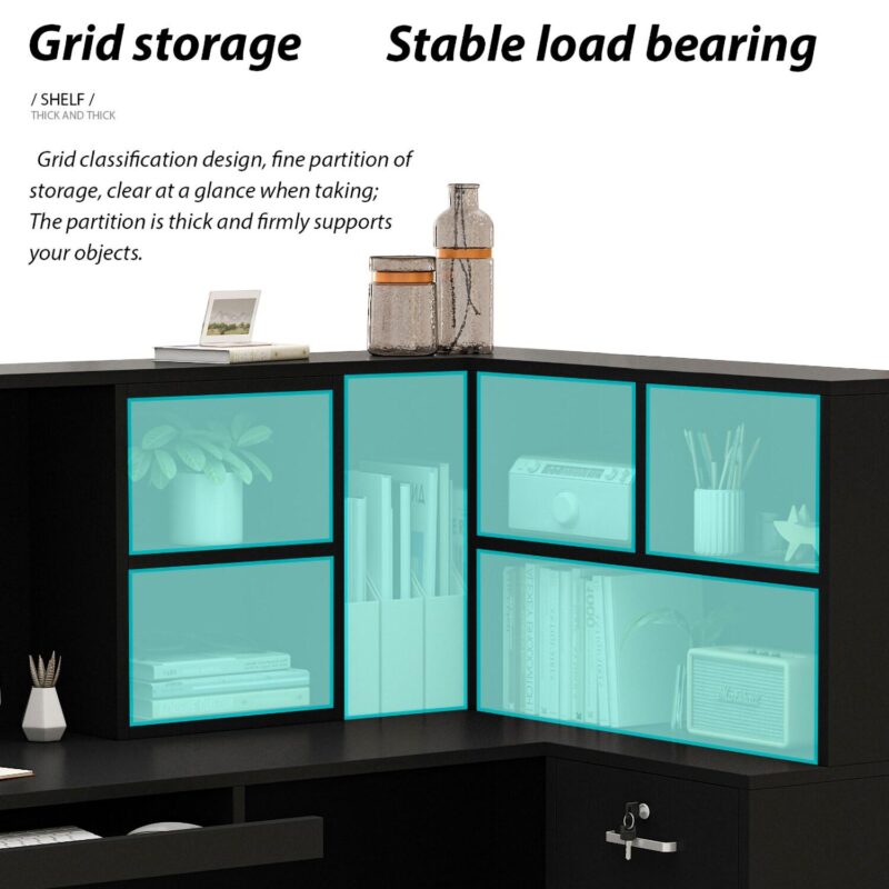 FUFU&GAGA 55.9-in Black Modern/Contemporary Reception desk Hutch Included - Image 10