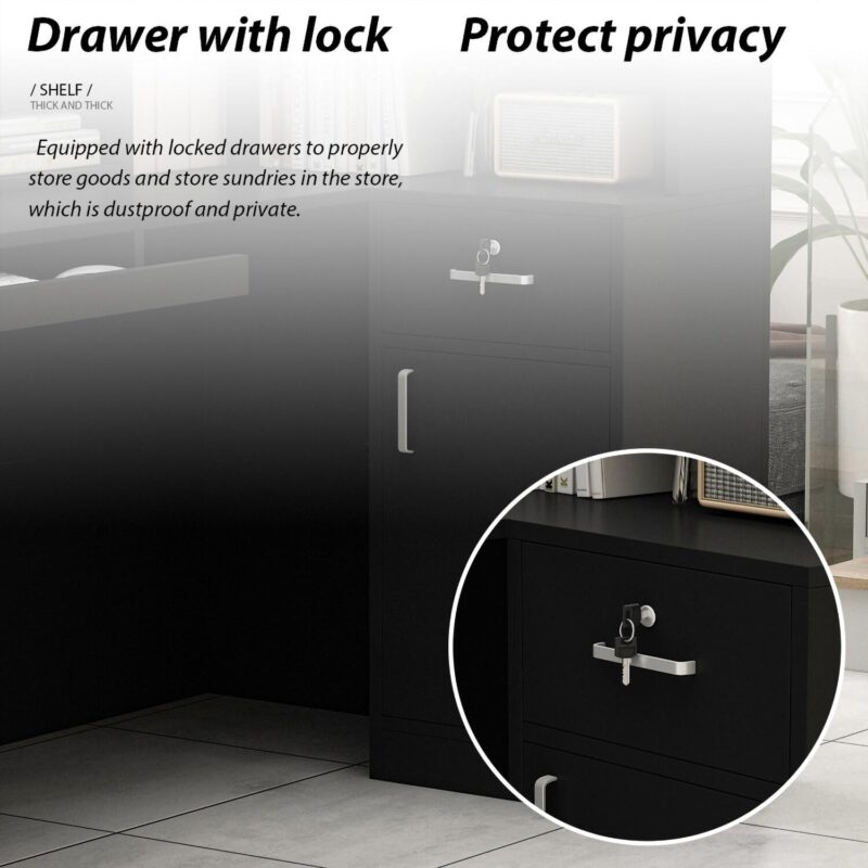 FUFU&GAGA 55.9-in Black Modern/Contemporary Reception desk Hutch Included - Image 9