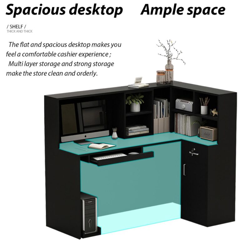 FUFU&GAGA 55.9-in Black Modern/Contemporary Reception desk Hutch Included - Image 5