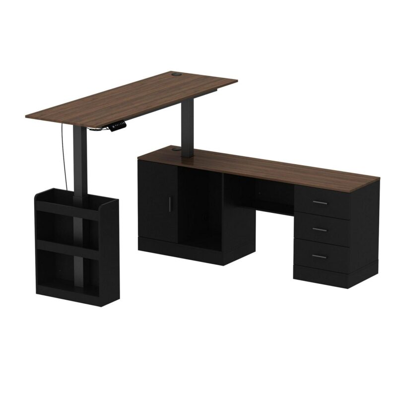 FUFU&GAGA 63-in Brown Modern/Contemporary L-shaped desk Hutch Included - Image 5