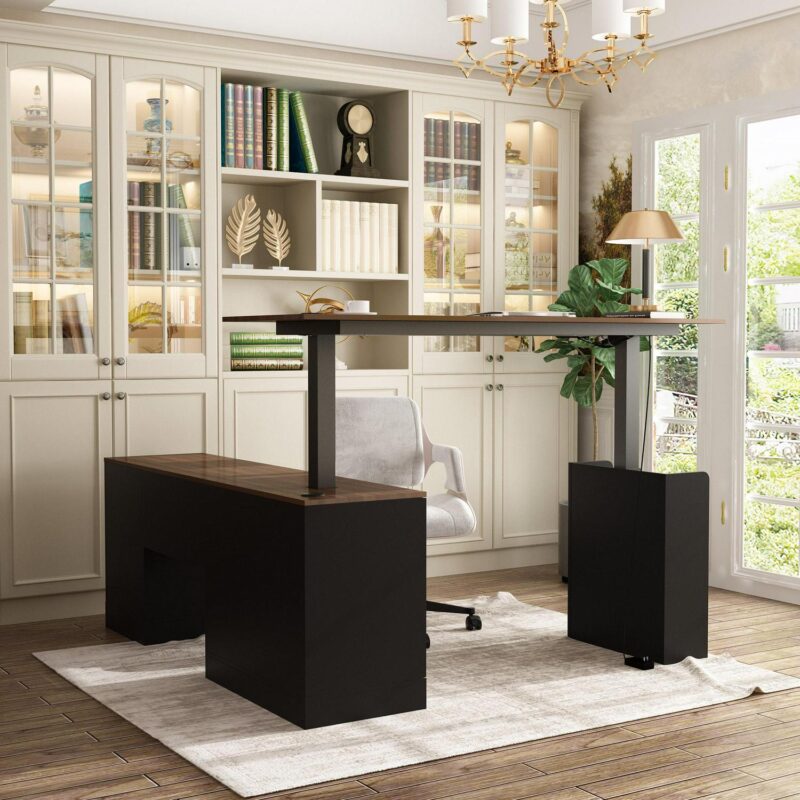 FUFU&GAGA 63-in Brown Modern/Contemporary L-shaped desk Hutch Included - Image 2
