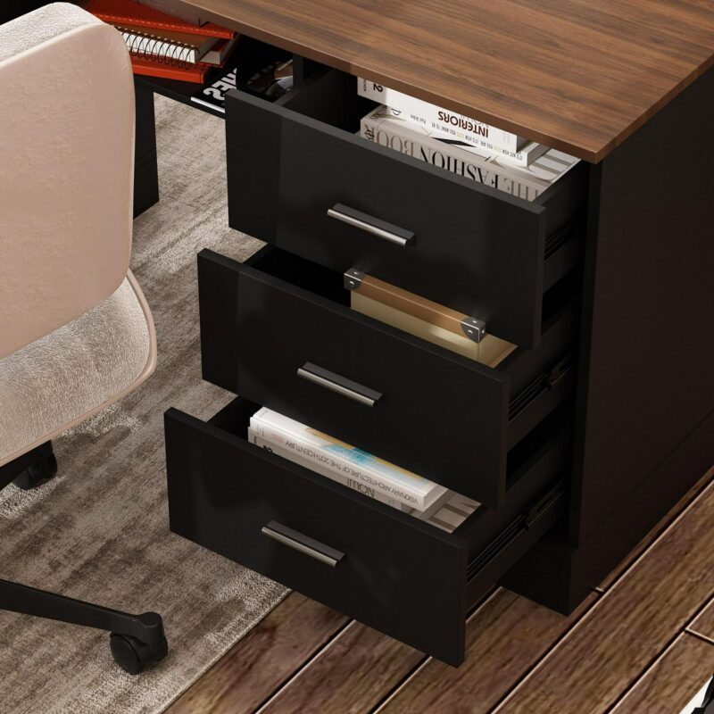 FUFU&GAGA 63-in Brown Modern/Contemporary L-shaped desk Hutch Included - Image 12