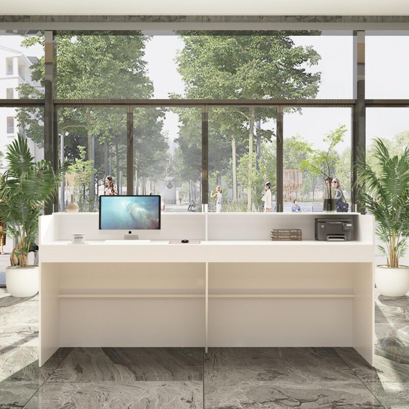 FUFU&GAGA 86.6-Inches White Modern/Contemporary Reception desk Hutch Included
