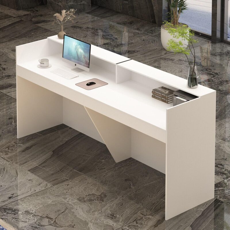 FUFU&GAGA 86.6-Inches White Modern/Contemporary Reception desk Hutch Included - Image 4