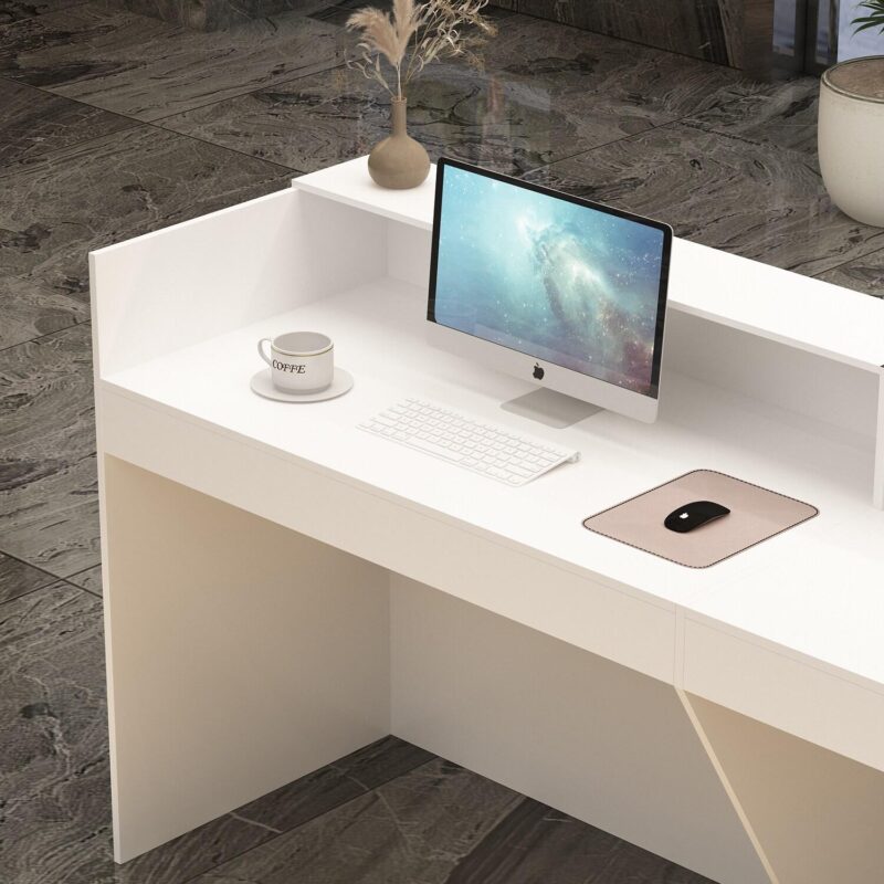 FUFU&GAGA 86.6-Inches White Modern/Contemporary Reception desk Hutch Included - Image 8