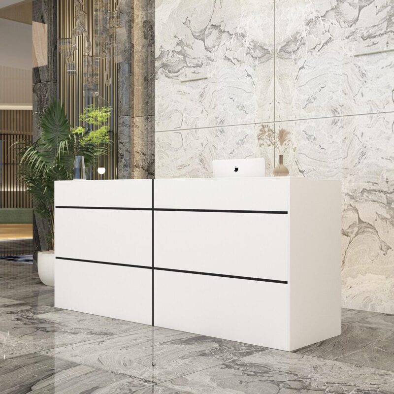 FUFU&GAGA 86.6-Inches White Modern/Contemporary Reception desk Hutch Included - Image 3