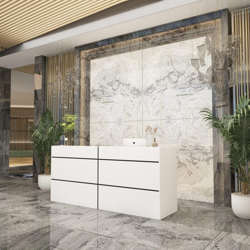 FUFU&GAGA 86.6-Inches White Modern/Contemporary Reception desk Hutch Included - Image 6