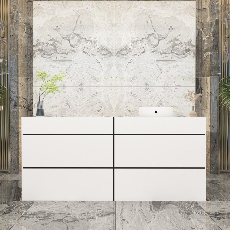 FUFU&GAGA 86.6-Inches White Modern/Contemporary Reception desk Hutch Included - Image 2