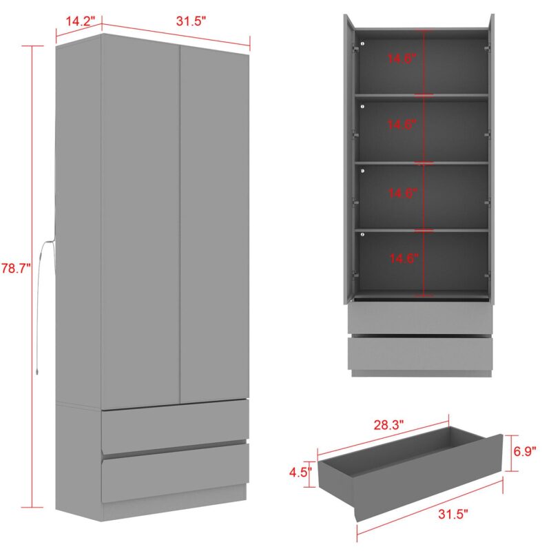 FUFU&GAGA Black MDF 4 -Shelf Bookcase with Doors ( 31.5-Inches W x 78.7-Inches H x 14.2-Inches D ) Finished - Image 13
