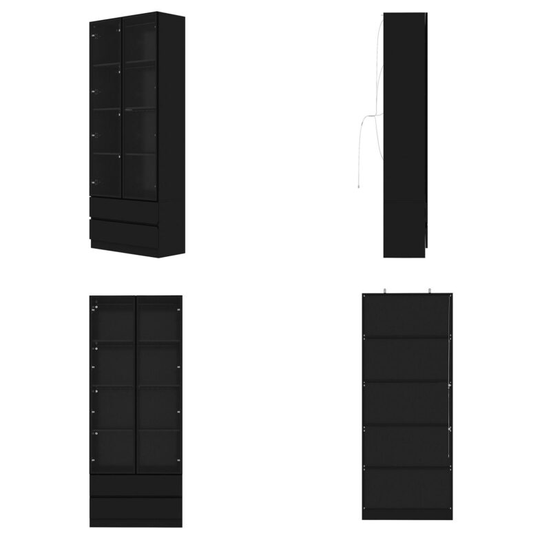 FUFU&GAGA Black MDF 4 -Shelf Bookcase with Doors ( 31.5-Inches W x 78.7-Inches H x 14.2-Inches D ) Finished - Image 11