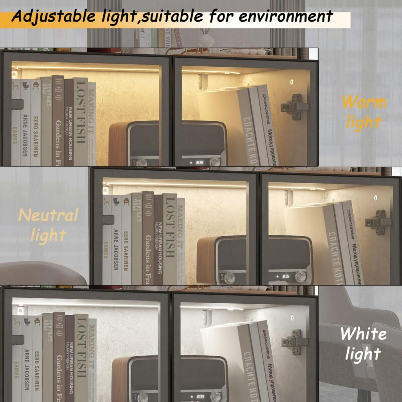 FUFU&GAGA Gray MDF 5 -Shelf Bookcase with Doors ( 27.6-Inches W x 72.4-Inches H x 13.8-Inches D ) Finished - Image 8