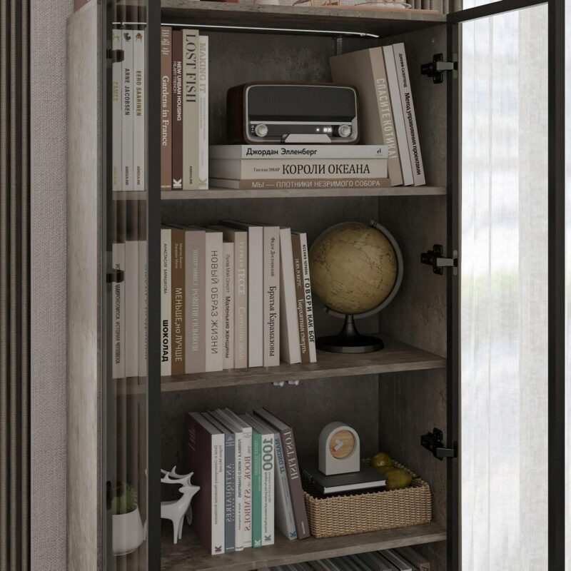 FUFU&GAGA Gray MDF 5 -Shelf Bookcase with Doors ( 27.6-Inches W x 72.4-Inches H x 13.8-Inches D ) Finished - Image 11