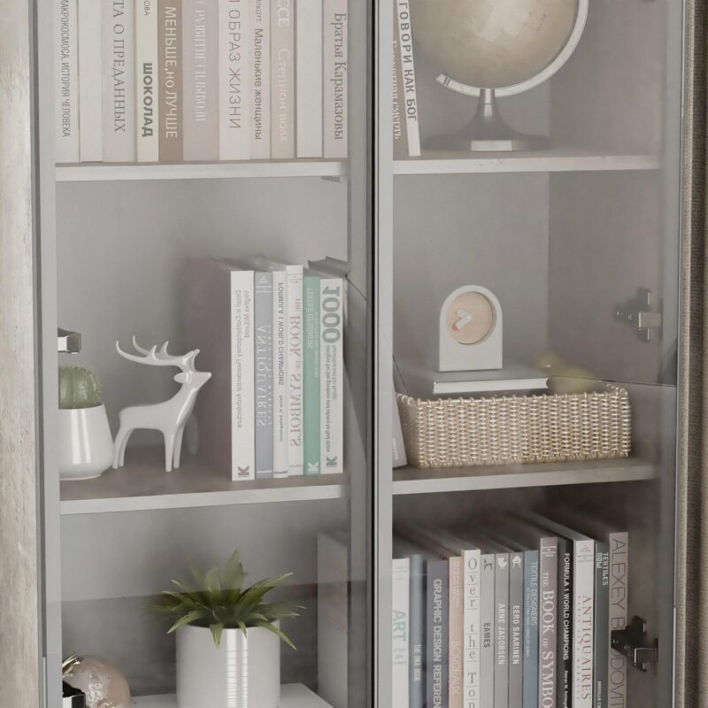 FUFU&GAGA Gray MDF 5 -Shelf Bookcase with Doors ( 27.6-Inches W x 72.4-Inches H x 13.8-Inches D ) Finished - Image 9