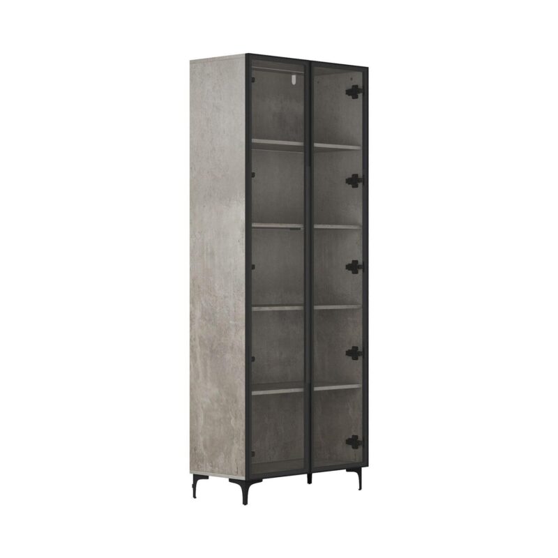 FUFU&GAGA Gray MDF 5 -Shelf Bookcase with Doors ( 27.6-Inches W x 72.4-Inches H x 13.8-Inches D ) Finished - Image 6
