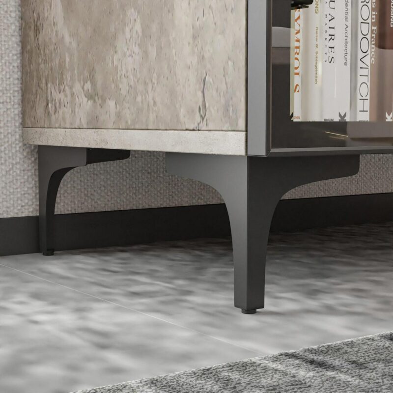 FUFU&GAGA Gray MDF 5 -Shelf Bookcase with Doors ( 27.6-Inches W x 72.4-Inches H x 13.8-Inches D ) Finished - Image 10