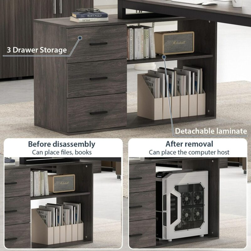 FUFU&GAGA L-shaped Desk 55.1-Inches Black Modern/Contemporary Computer desk Hutch Included - Image 4