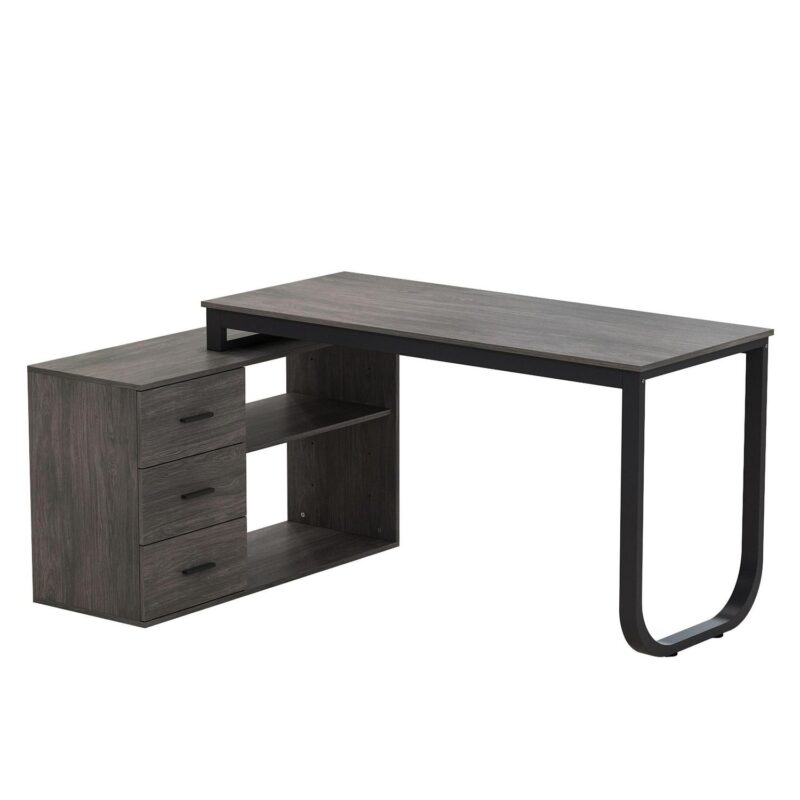 FUFU&GAGA L-shaped Desk 55.1-Inches Black Modern/Contemporary Computer desk Hutch Included - Image 2
