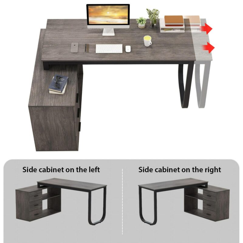 FUFU&GAGA L-shaped Desk 55.1-Inches Black Modern/Contemporary Computer desk Hutch Included - Image 3