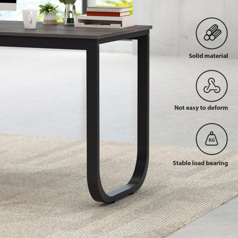 FUFU&GAGA L-shaped Desk 55.1-Inches Black Modern/Contemporary Computer desk Hutch Included - Image 7