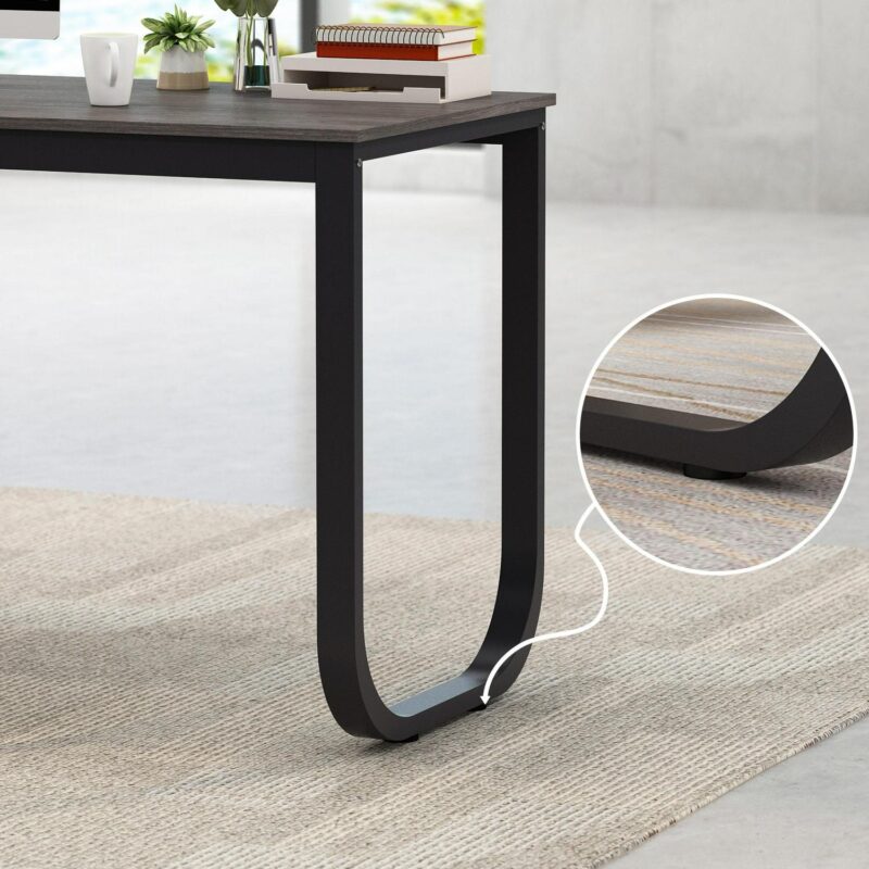 FUFU&GAGA L-shaped Desk 55.1-Inches Black Modern/Contemporary Computer desk Hutch Included - Image 8