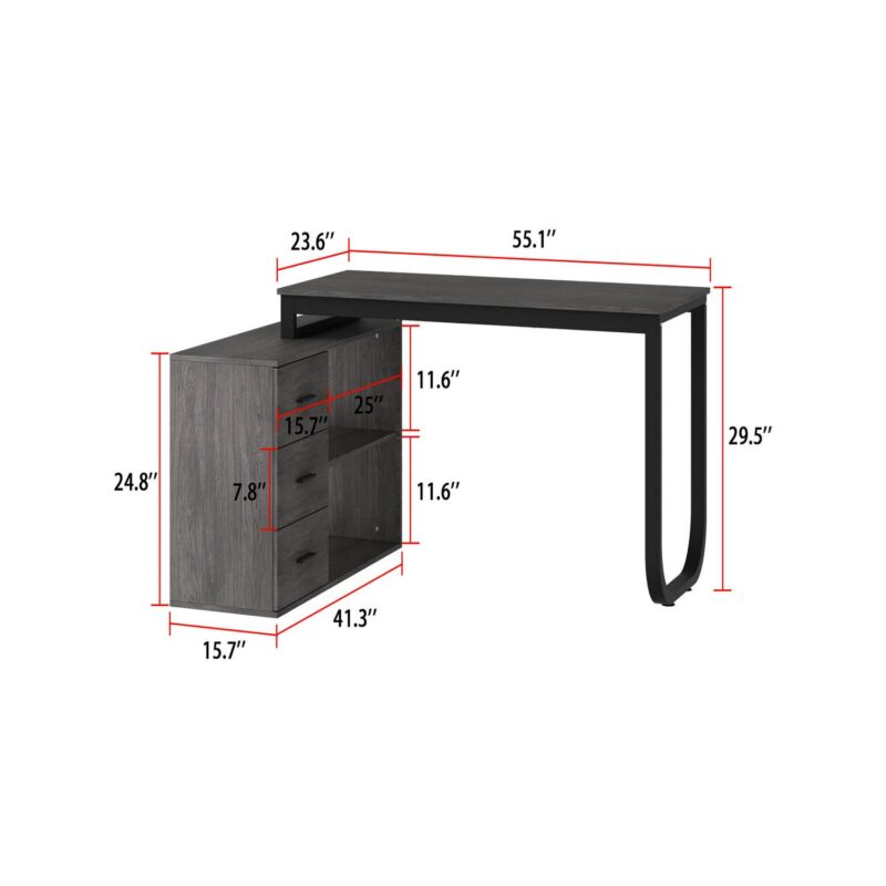 FUFU&GAGA L-shaped Desk 55.1-Inches Black Modern/Contemporary Computer desk Hutch Included - Image 10