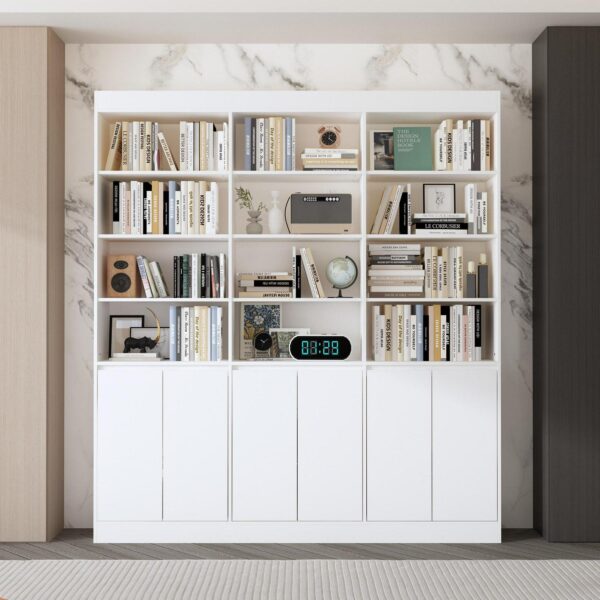 FUFU&GAGA White MDF 4 -Shelf Oversized set Bookcase with Doors ( 70.9-Inches W x 78.7-Inches H x 12-Inches D ) Finished