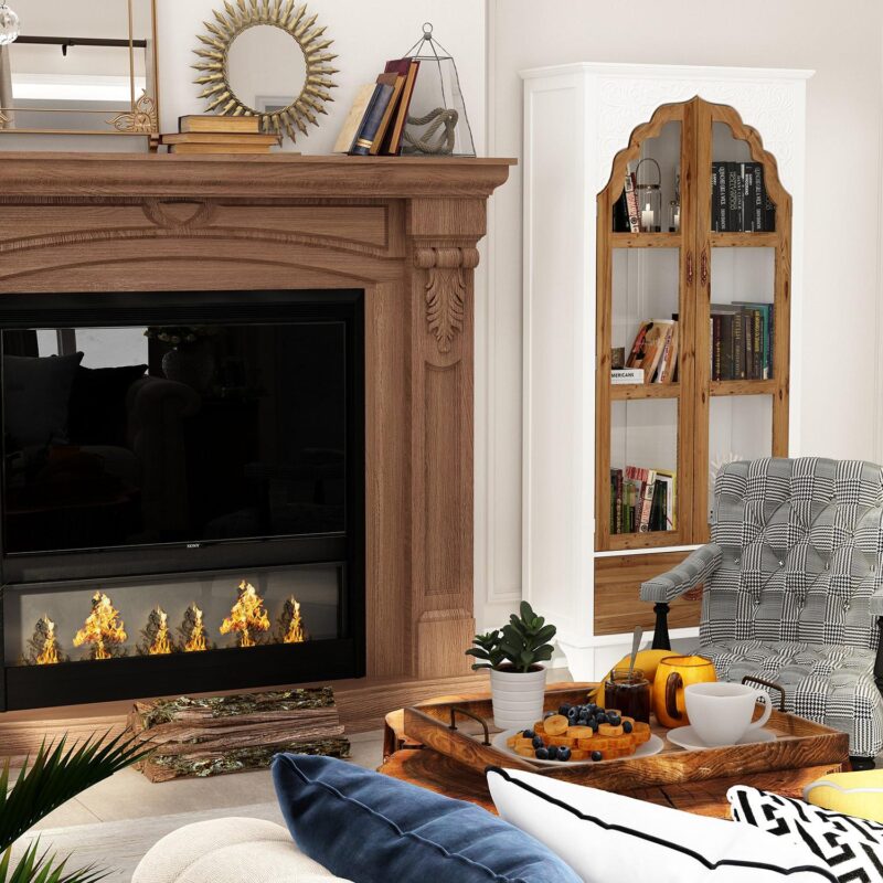 FUFU&GAGA White+Yellow MDF 3 -Shelf Bookcase with Doors ( 31.5-Inches W x 70.9-Inches H x 15.7-Inches D ) Finished - Image 3