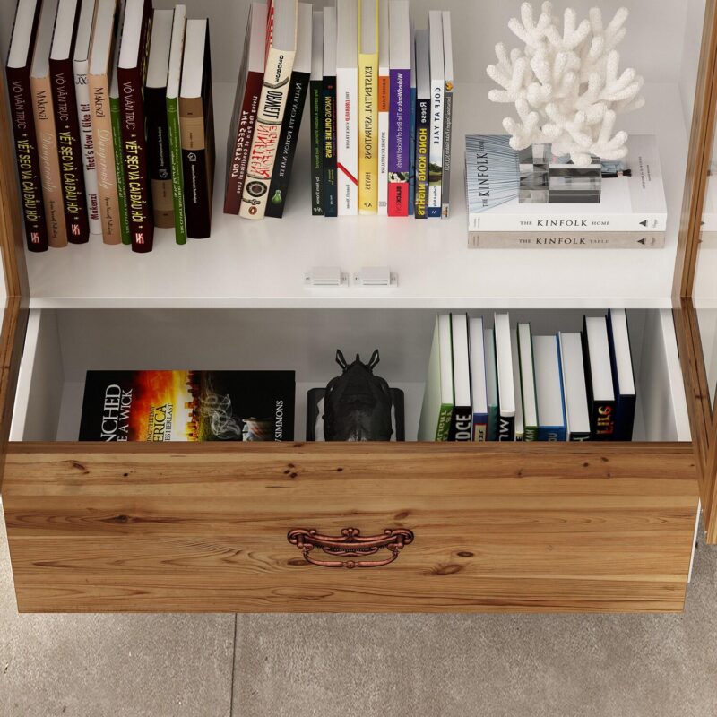 FUFU&GAGA White+Yellow MDF 3 -Shelf Bookcase with Doors ( 31.5-Inches W x 70.9-Inches H x 15.7-Inches D ) Finished - Image 9