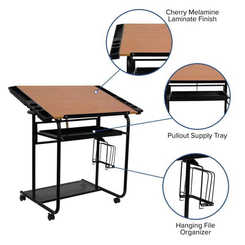 Flash Furniture 35.25-Inches Red Modern/Contemporary Drafting table - Image 6