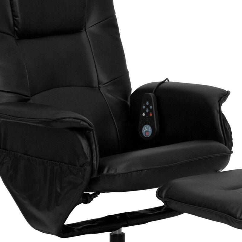 Flash Furniture Black Faux leather Upholstered Swivel Massage chair with Ottoman Set - Image 8