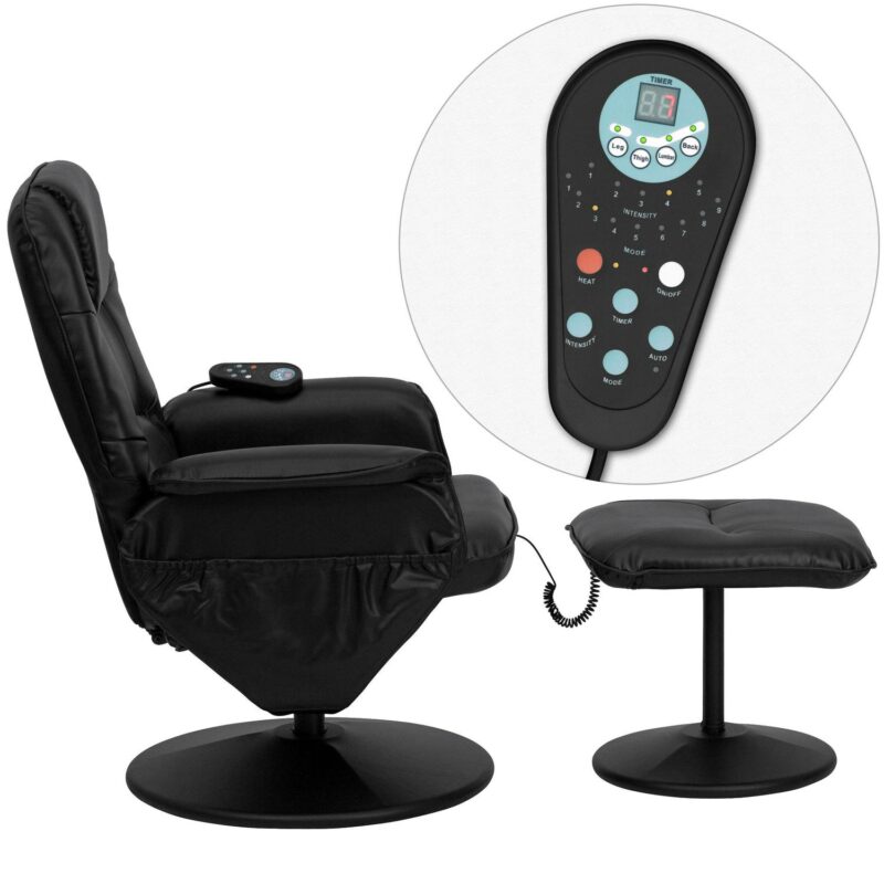 Flash Furniture Black Faux leather Upholstered Swivel Massage chair with Ottoman Set - Image 5