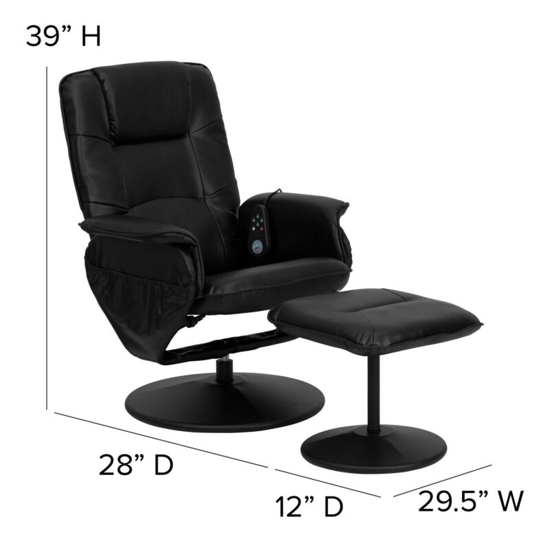 Flash Furniture Black Faux leather Upholstered Swivel Massage chair with Ottoman Set - Image 3