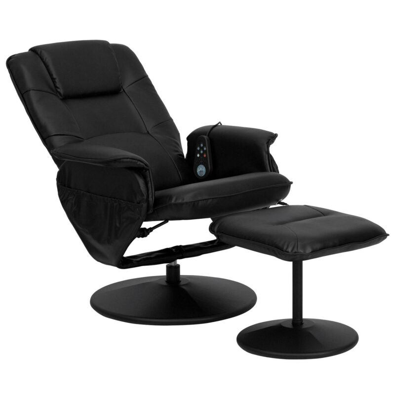 Flash Furniture Black Faux leather Upholstered Swivel Massage chair with Ottoman Set - Image 10