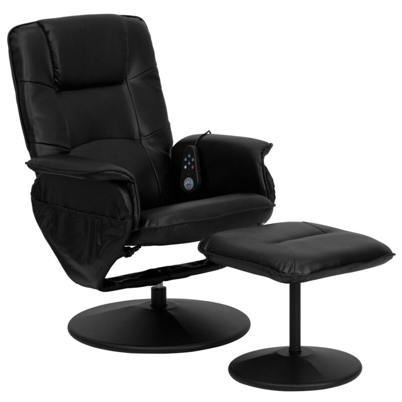 Flash Furniture Black Faux leather Upholstered Swivel Massage chair with Ottoman Set