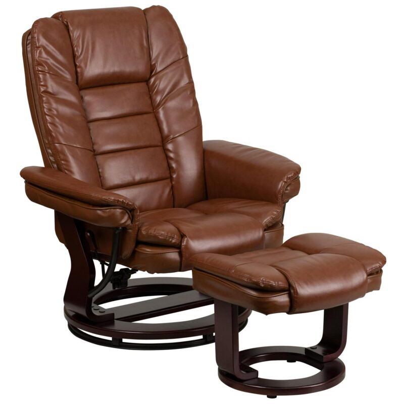 Flash Furniture Brown Vintage Faux leather Upholstered Swivel Recliner with Ottoman Set