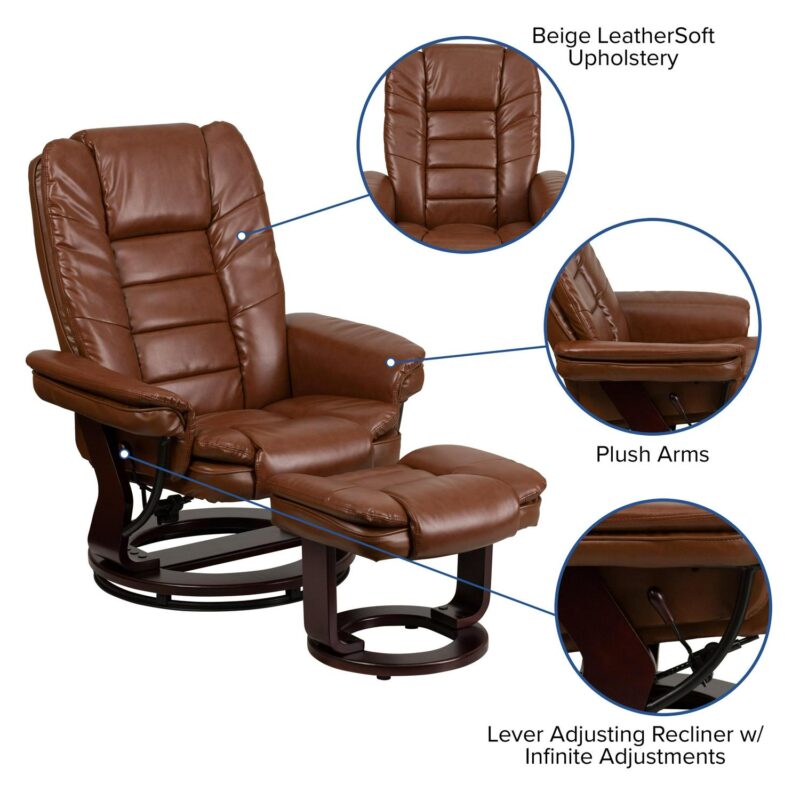 Flash Furniture Brown Vintage Faux leather Upholstered Swivel Recliner with Ottoman Set - Image 8