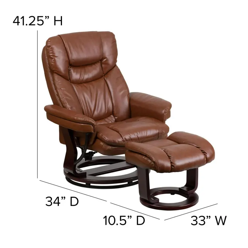 Flash Furniture Brown Vintage Faux leather Upholstered Swivel Recliner with Ottoman Set - Image 3