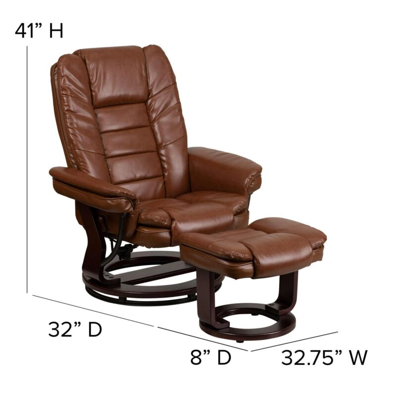 Flash Furniture Brown Vintage Faux leather Upholstered Swivel Recliner with Ottoman Set - Image 3