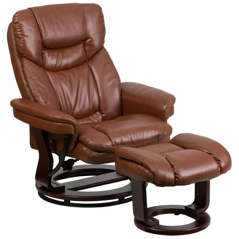 Flash Furniture Brown Vintage Faux leather Upholstered Swivel Recliner with Ottoman Set