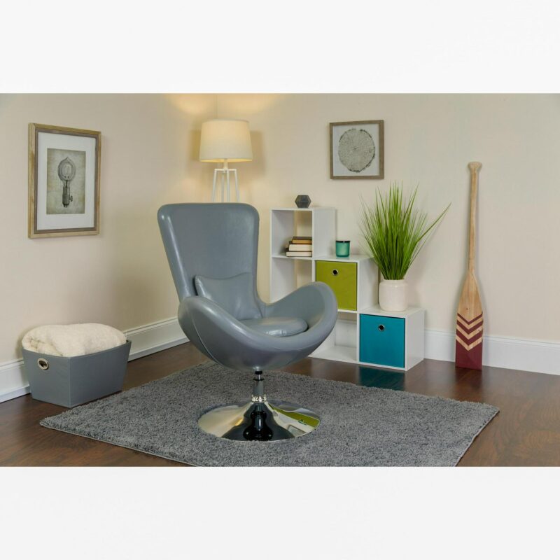 Flash Furniture Egg Modern Gray Leather Faux leather Swivel Accent Chair - Image 3